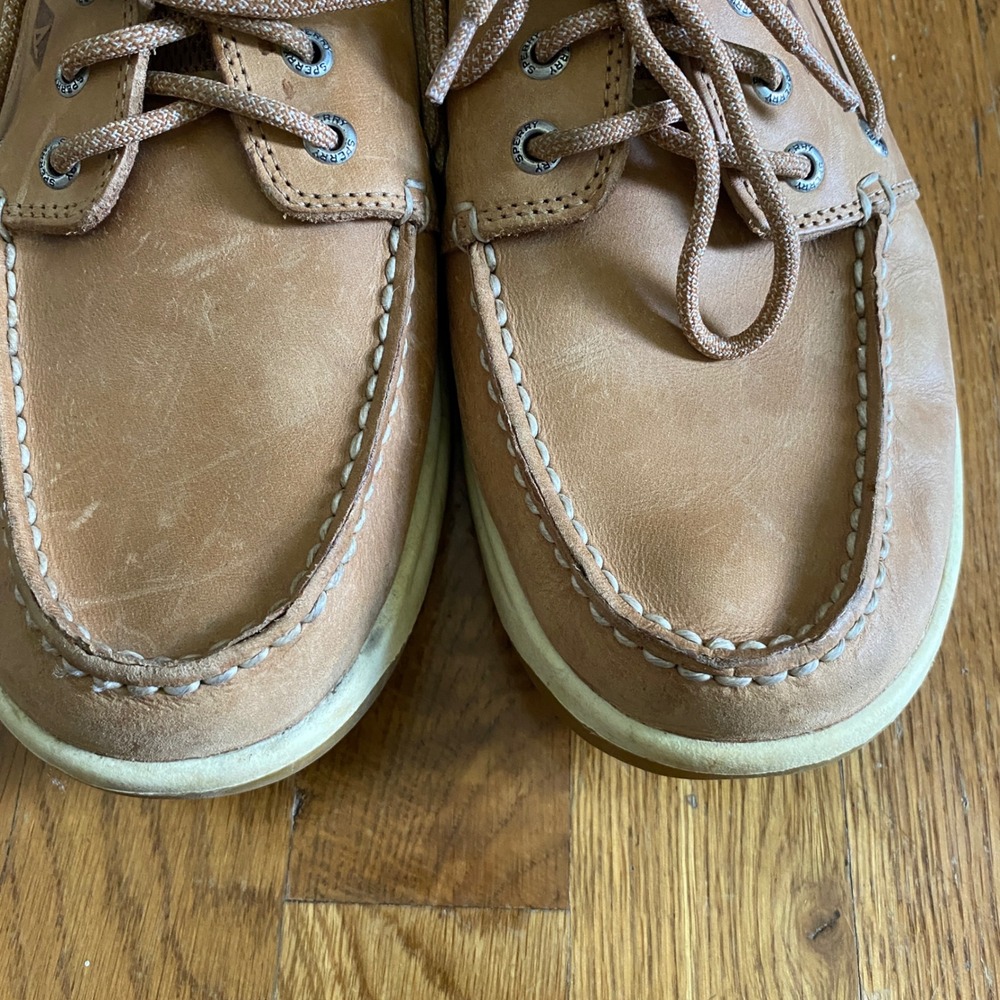 Sperry Boat Shoes Men 10.5 Tan Leather Mesh Memory Foam Classic Loafers STS17627 - Picture 3 of 10